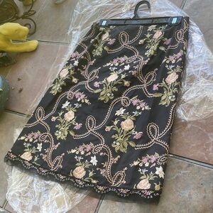 Express Black and Cream Embroidered Pencil Skirt